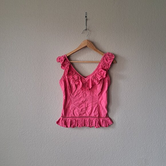 🩵Gretty Zueger 00s Coquette Pink Embroidered Sleeveless Top Size S - Picture 1 of 10